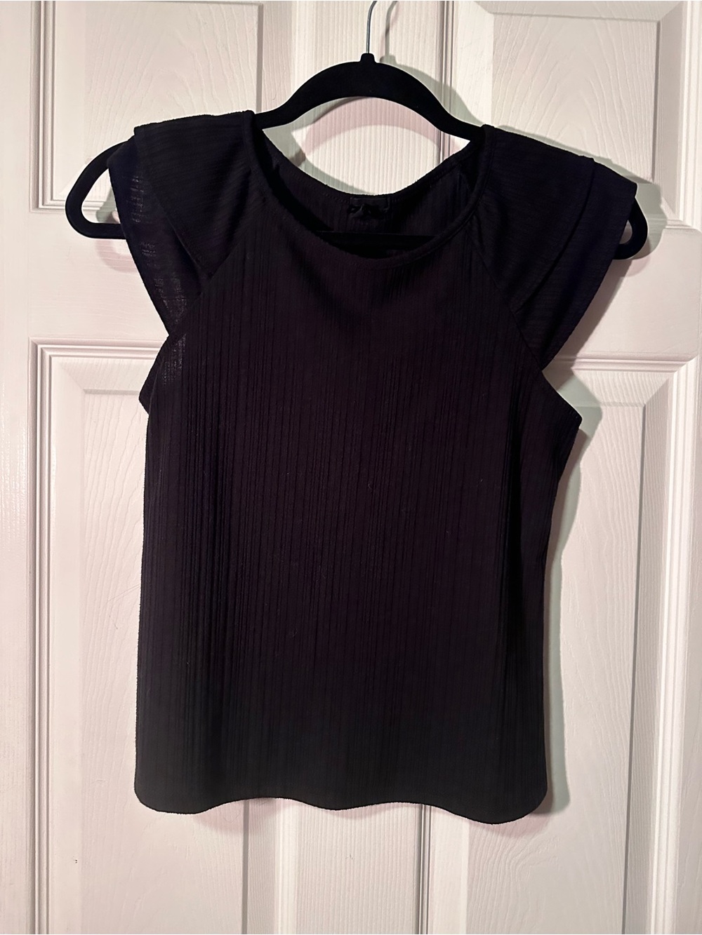 W5 Black Ribbed Cap-Sleeve Tunic Top